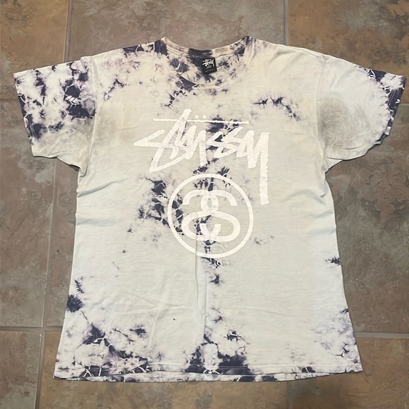 Vintage thrashed stussy large baggy tee, stained, torn, tie die blue - Picture 2 of 13